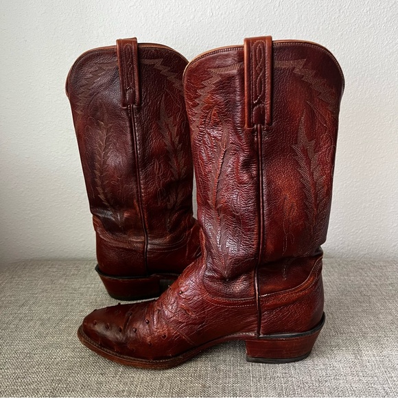 Lucchese 1883 N1017R4 Diego Ostrich Leather Mens Cowboy Western Boots Size 9 D - Picture 6 of 16